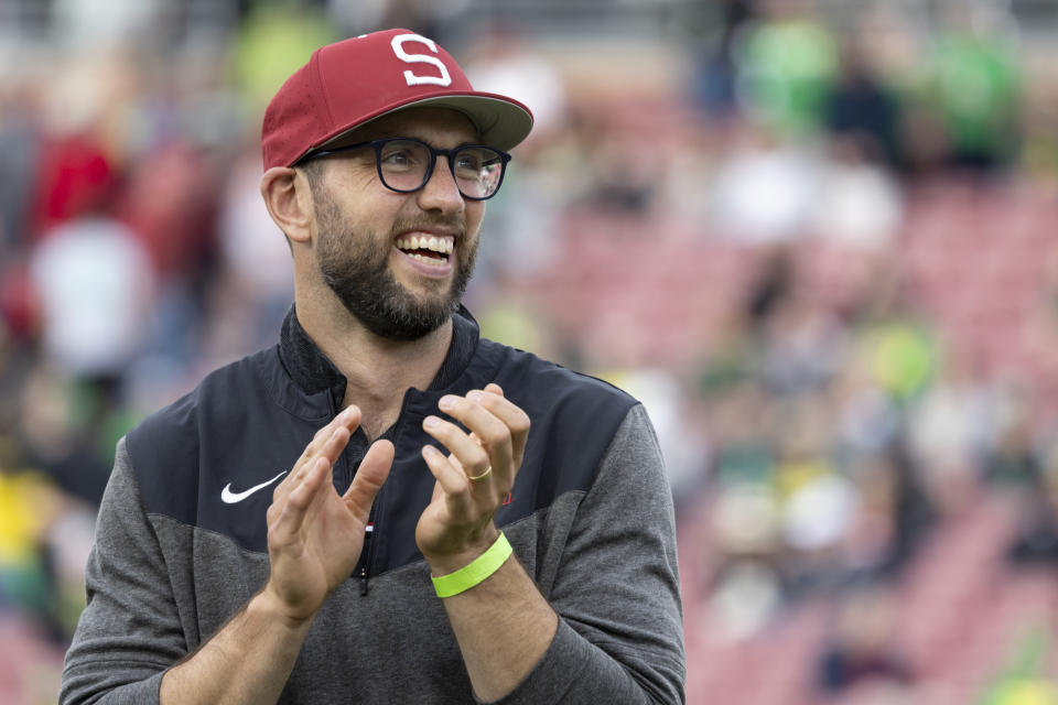 Former Stanford and NFL quarterback Andrew Luck is inducted into the Stanford Athletics Hall of Fame on Sept. 30, 2023. (David Madison/Getty Images)