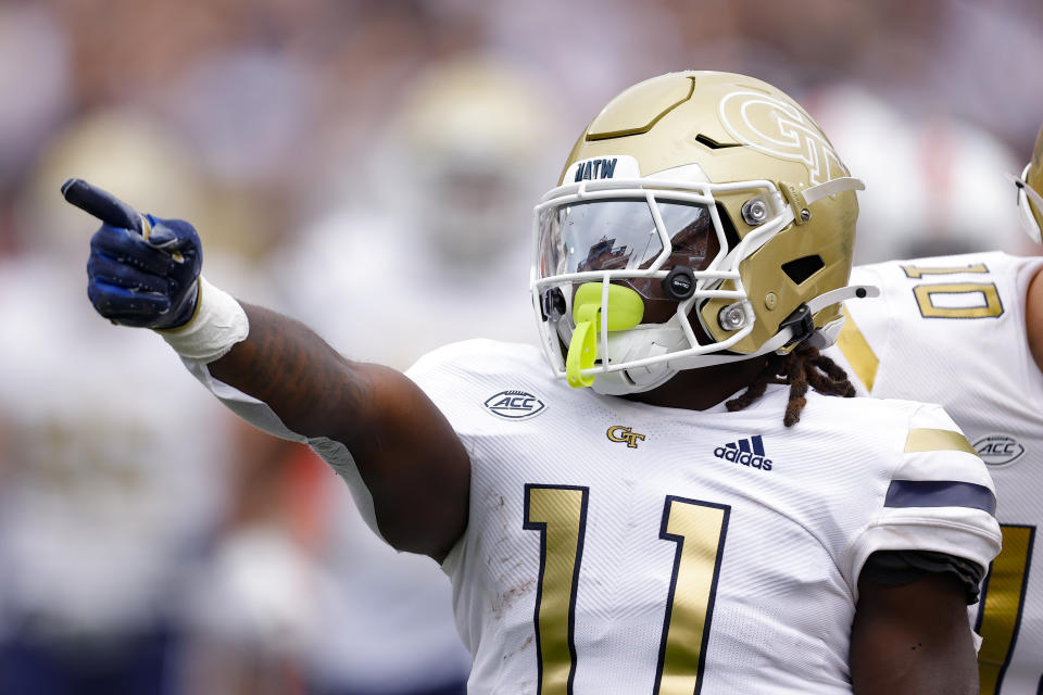 Georgia Tech running back Jamal Haynes celebrates during his team's win over Miami on Saturday. (Todd Kirkland/Getty Images)