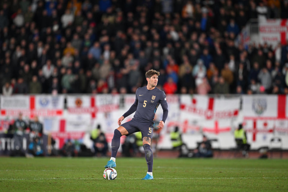 HELSINKI, FINLAND - OCTOBER 13: John Stones of England in action during the UEFA Nations League 2024/25 League B Group B2 match between Finland and England at Helsinki Olympic Stadium on October 13, 2024 in Helsinki, Finland. (Photo by Michael Regan - The FA/The FA via Getty Images)