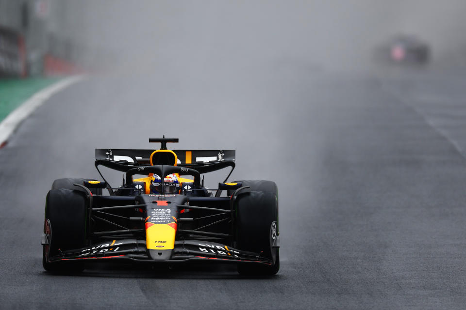 SAO PAULO, BRAZIL - NOVEMBER 03: Max Verstappen of the Netherlands driving the (1) Oracle Red Bull Racing RB20 on track during the F1 Grand Prix of Brazil at Autodromo Jose Carlos Pace on November 03, 2024 in Sao Paulo, Brazil. (Photo by Mark Thompson/Getty Images)