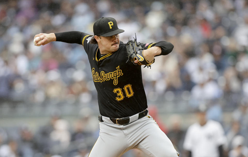 NEW YORK, NEW YORK - SEPTEMBER 28: (NEW YORK DAILIES OUT) Paul Skenes #30 of the Pittsburgh Pirates in action against the New York Yankees at Yankee Stadium on September 28, 2024 in New York City. The Pirates defeated the Yankees 9-4. (Photo by Jim McIsaac/Getty Images)