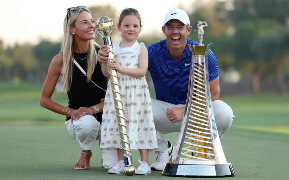 Rory McIlroy with his wife, Erica Stoll and daughter, Poppy, after his victory