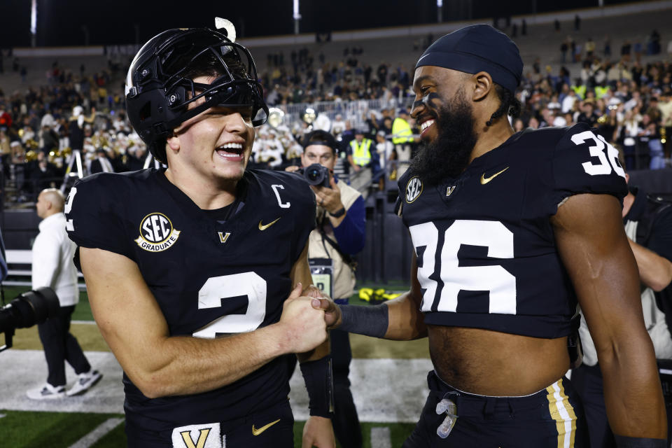 Diego Pavia, Alan Wright and the Vanderbilt Commodores have been laughing at opponents who underestimated them all season long. (Johnnie Izquierdo/Getty Images)