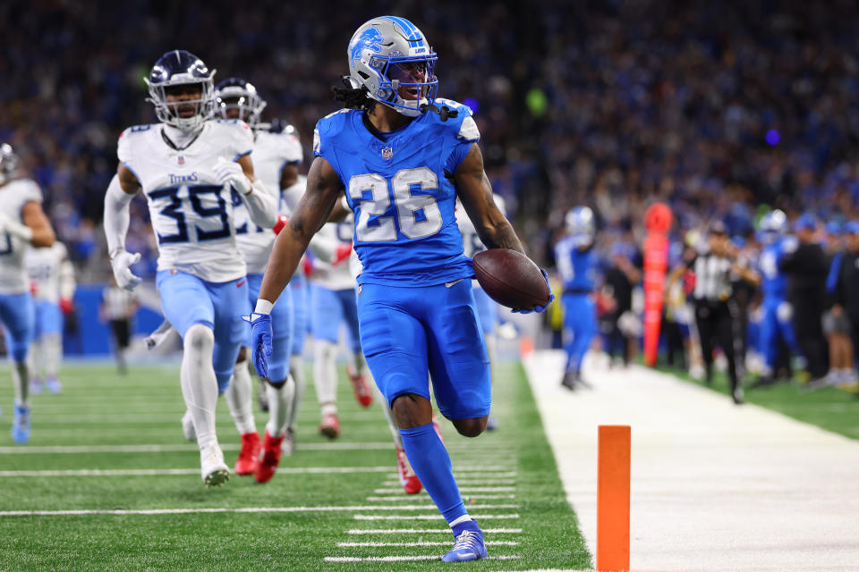 Jahmyr Gibbs and the Detroit Lions have the inside track to the No. 1 seed in the NFC. (Photo by Gregory Shamus/Getty Images)