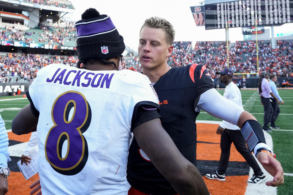 Jackson and Burrow after their Week 5 matchup. (Dylan Buell/Getty Images)