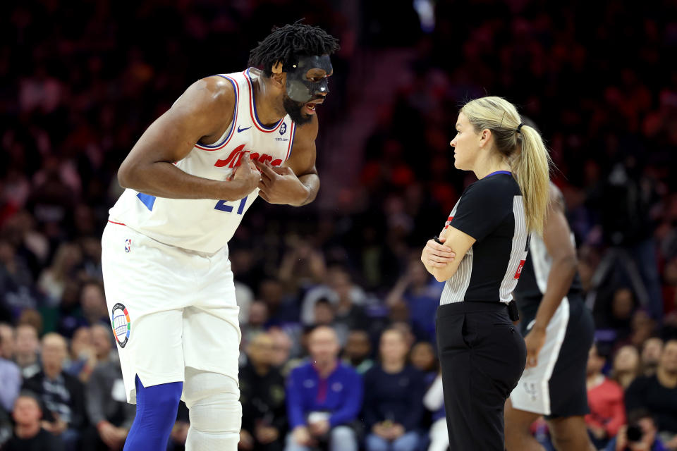 Joel Embiid charged into Victor Wembanyama, and then erupted at the officials after being called for the offensive foul.