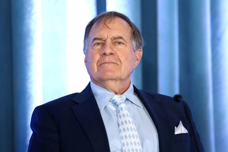 CHAPEL HILL, NORTH CAROLINA - DECEMBER 12: Head Coach Bill Belichick of the North Carolina Tar Heels looks on during a press conference on December 12, 2024 in Chapel Hill, North Carolina. (Photo by Jared C. Tilton/Getty Images)