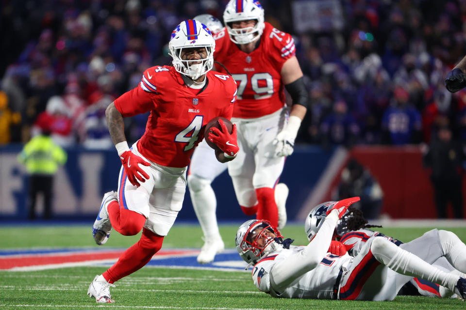 James Cook had two touchdowns in the Bills' comeback win over the Patriots. (Photo by Timothy T Ludwig/Getty Images)