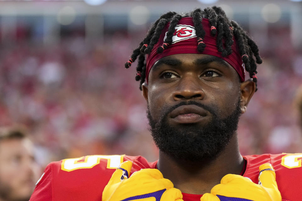 The Chiefs released Clyde Edwards-Helaire on Sunday in his fifth season since they selected him in the first round of the 2020 NFL draft. (Photo by Cooper Neill/Getty Images)