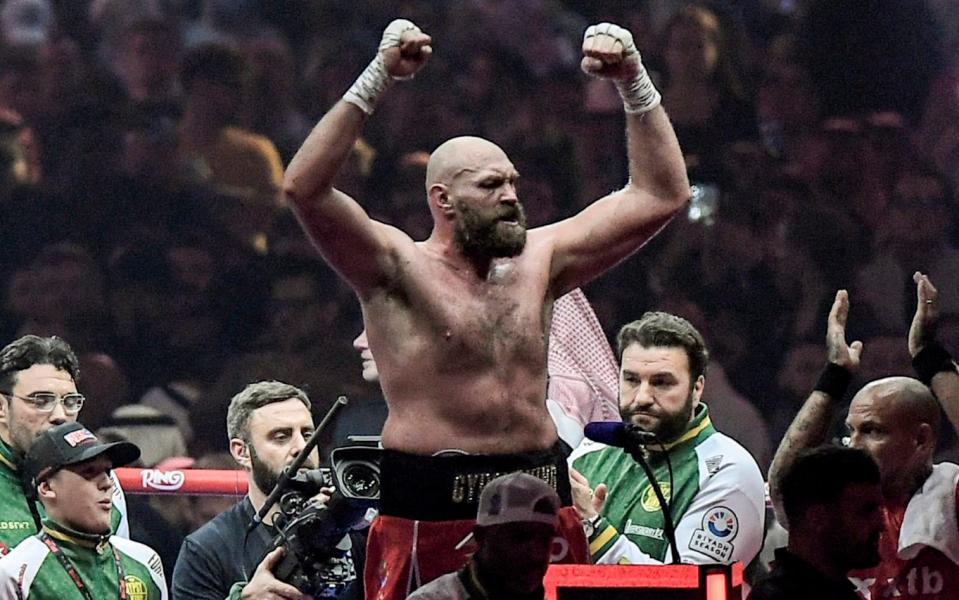 Britain's Tyson Fury reacts during his heavyweight world championship rematch against Ukraine's Oleksandr Usyk