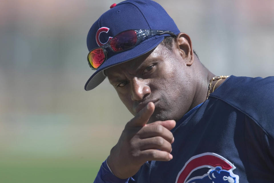 March 2004: Sammy Sosa of the Chicago Cubs during Spring Training in Mesa, AZ. (Photo by Albert Dickson/Sporting News via Getty Images via Getty Images)