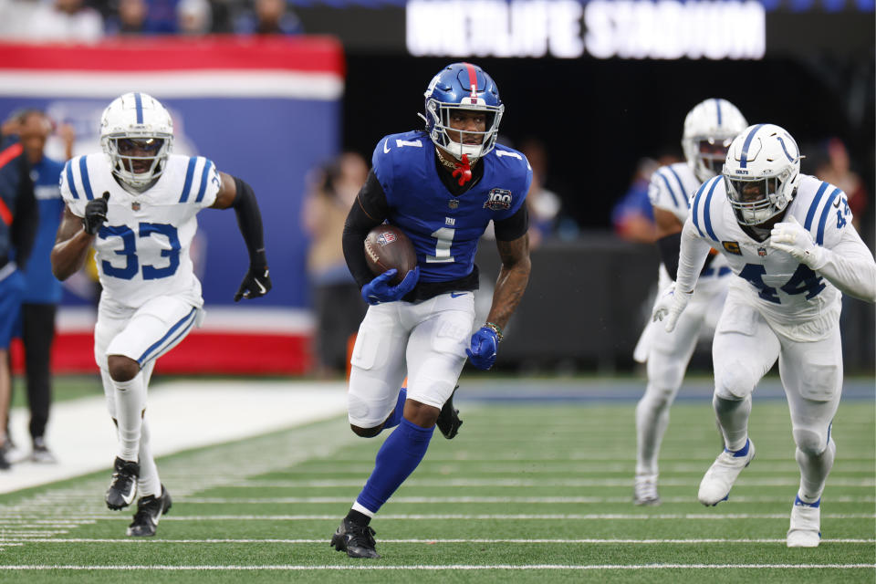 Giants receiver Malik Nabers was one of several rookies to deliver big performances for fantasy football managers in Week 17. (AP Photo/Corey Sipkin)