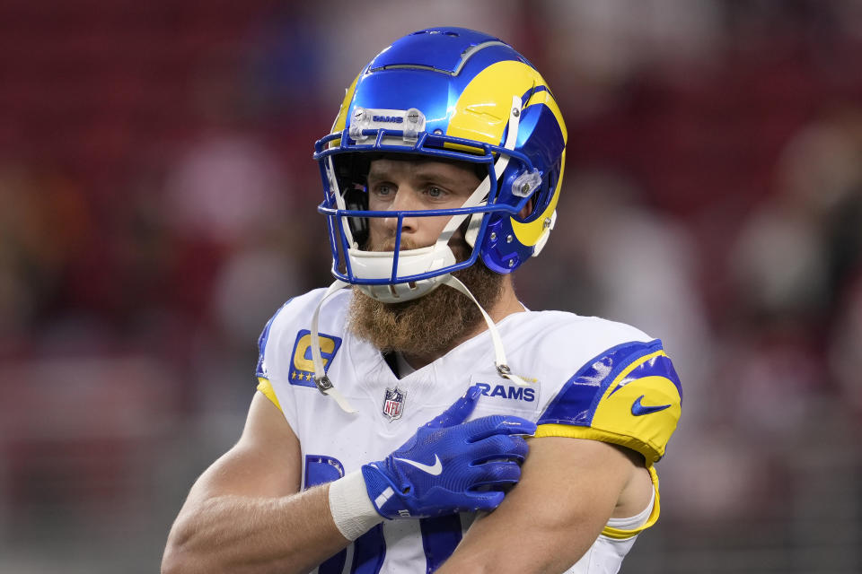 Los Angeles Rams wide receiver Cooper Kupp warms up before an NFL football game against the San Francisco 49ers in Santa Clara, Calif., Thursday, Dec. 12, 2024. (AP Photo/Godofredo A. Vásquez)