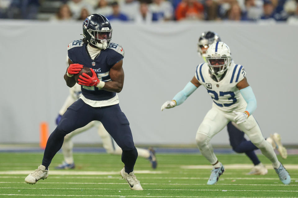 Chig Okonkwo has been among fantasy football's most production tight ends the past two weeks. (Photo by Andy Lyons/Getty Images)