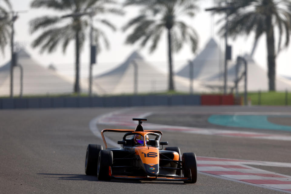 ABU DHABI, UNITED ARAB EMIRATES - OCTOBER 20: Bianca Bustamante of Philippines and ART Grand Prix (16) on track during day three of F1 Academy Testing at Yas Marina Circuit on October 20, 2024 in Abu Dhabi, United Arab Emirates. (Photo by Joe Portlock - Formula 1/Formula 1 via Getty Images)