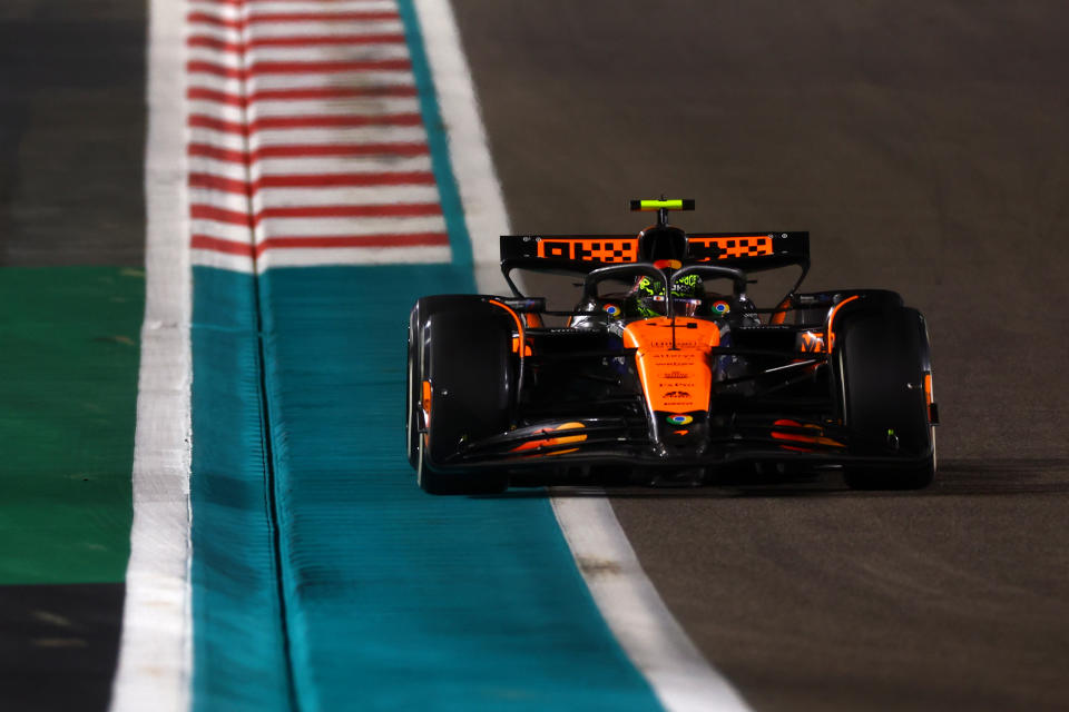 ABU DHABI, UNITED ARAB EMIRATES - DECEMBER 08: Lando Norris of Great Britain driving the (4) McLaren MCL38 Mercedes on track during the F1 Grand Prix of Abu Dhabi at Yas Marina Circuit on December 08, 2024 in Abu Dhabi, United Arab Emirates. (Photo by Mark Thompson/Getty Images)