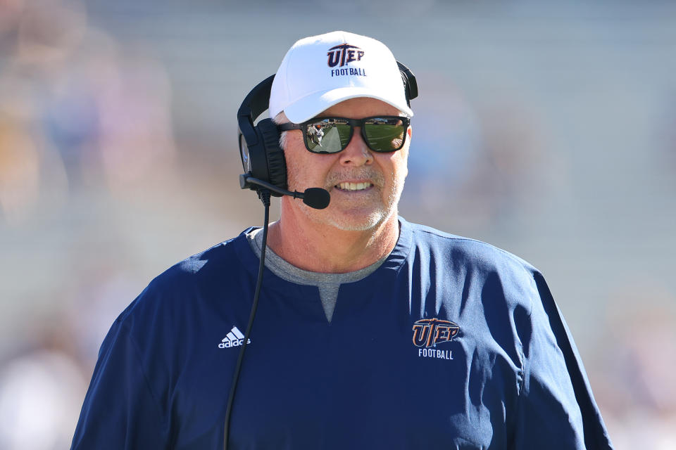 EVANSTON, ILLINOIS - SEPTEMBER 09: Head coach Dana Dimel of the UTEP Miners looks on against the Northwestern Wildcats during the first half at Ryan Field on September 09, 2023 in Evanston, Illinois. (Photo by Michael Reaves/Getty Images)