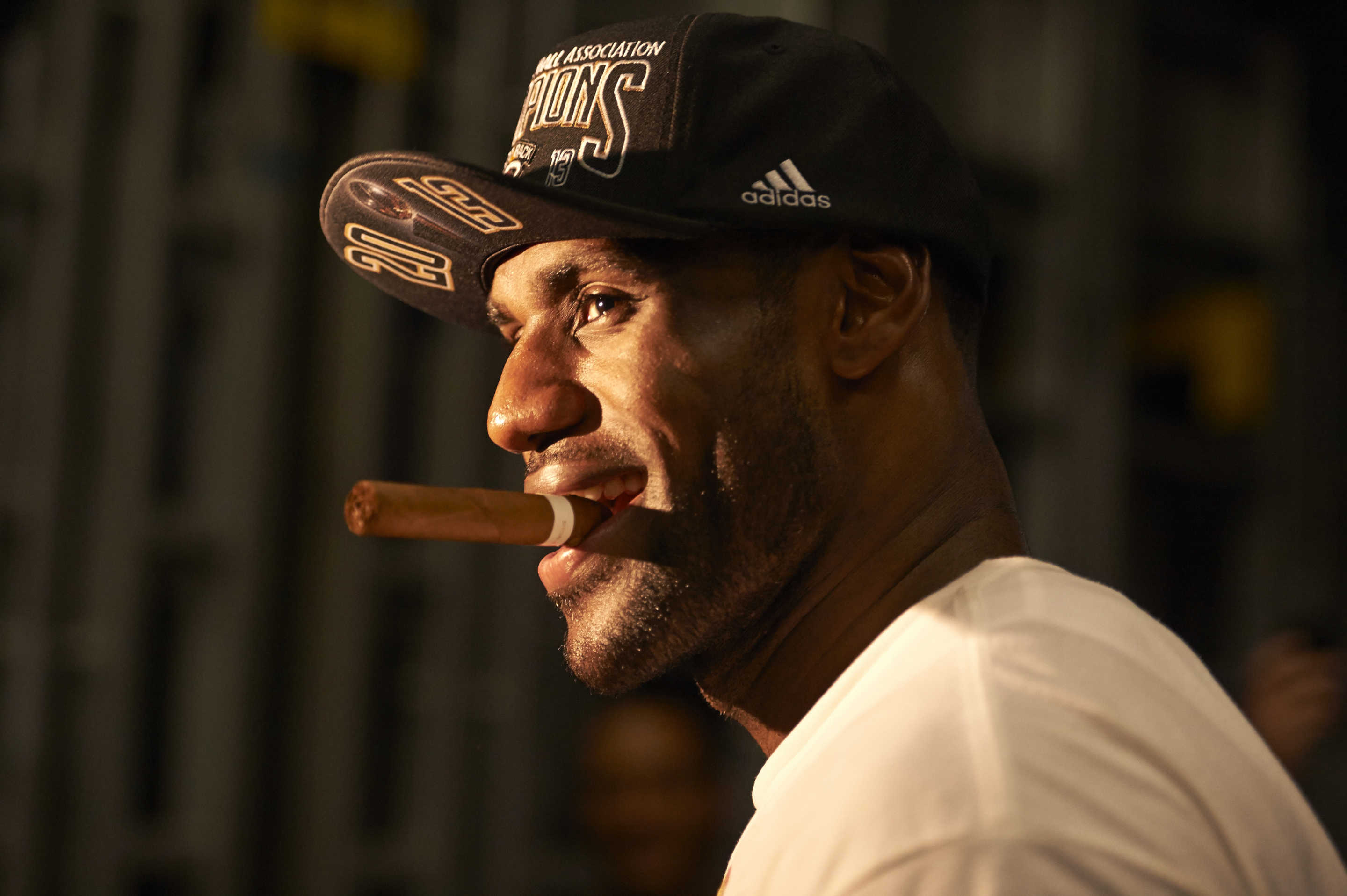 Basketball: NBA Finals: Closeup of Miami Heat LeBron James (6) victorious with cigar after winning Game 7 and series vs San Antonio Spurs at American Airlines Arena. Miami, FL 6/20/2013
CREDIT: Greg Nelson (Photo by Greg Nelson /Sports Illustrated via Getty Images)
(Set Number: X156677 TK1 R12 F9 )