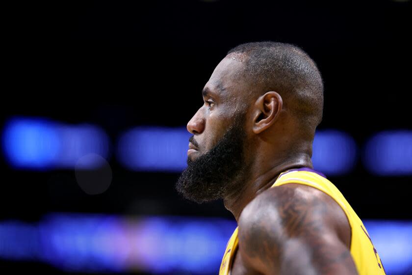 Los Angeles, California November 8, 2024-Lakers LeBron James before a game.