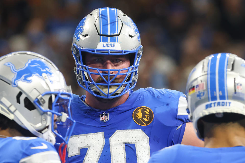 Detroit Lions offensive tackle Dan Skipper (70) got an unlikely touchdown against the Bills. (Photo by Scott W. Grau/Icon Sportswire via Getty Images)