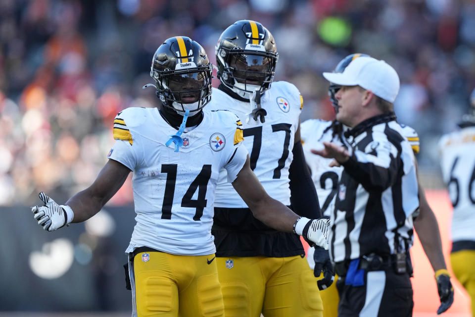 George Pickens reacts after drawing his second unsportsmanlike conduct penalty against the Bengals. (Photo by Dylan Buell/Getty Images)