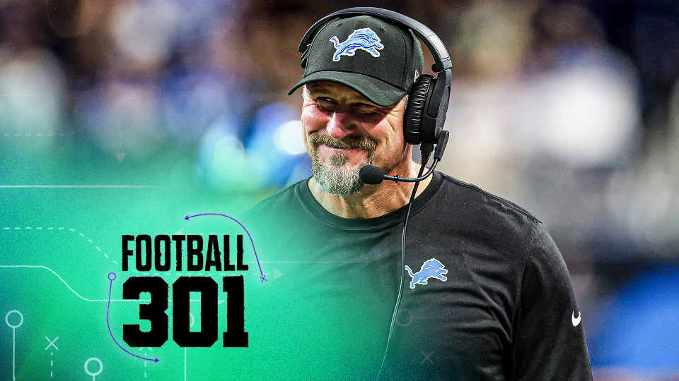 DETROIT, MICHIGAN - DECEMBER 15: Head coach Dan Campbell of the Detroit Lions looks on in the fourth quarter of a game against the Buffalo Bills at Ford Field on December 15, 2024 in Detroit, Michigan. (Photo by Mike Mulholland/Getty Images)