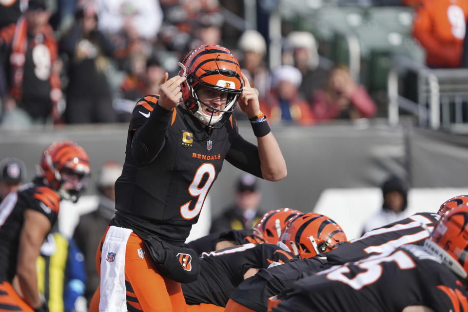 Cincinnati Bengals quarterback Joe Burrow (9) plays on a national stage against the Broncos on Saturday. (AP Photo/Joshua A. Bickel)