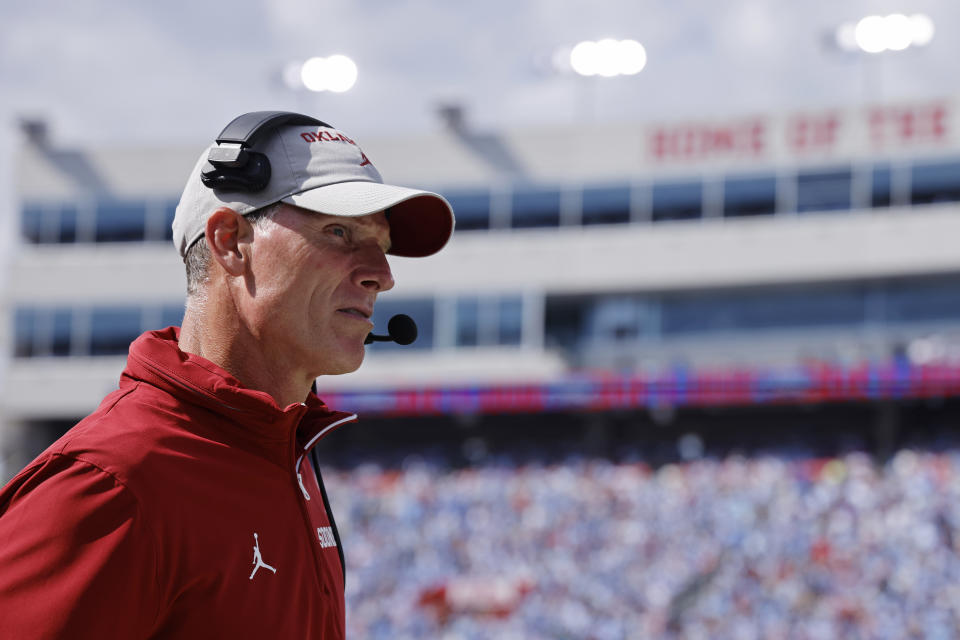 OXFORD, MS - OCTOBER 26: Oklahoma Sooners head coach Brent Venables looks on during a college football game against the Mississippi Rebels on October 26, 2024 at Vaught-Hemingway Stadium in Oxford, Mississippi. (Photo by Joe Robbins/Icon Sportswire via Getty Images)