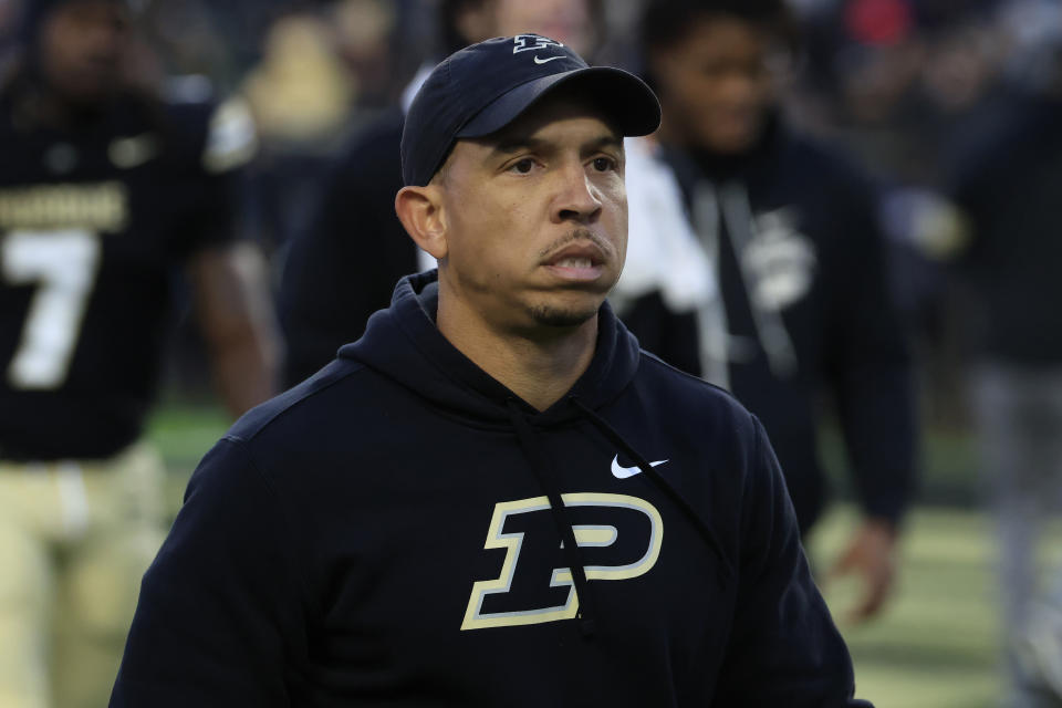 WEST LAFAYETTE, INDIANA - NOVEMBER 16: Head coach Ryan Walters of the Purdue Boilermakers walks off the field at halftime against the Penn State Nittany Lions at Ross-Ade Stadium on November 16, 2024 in West Lafayette, Indiana. (Photo by Justin Casterline/Getty Images)