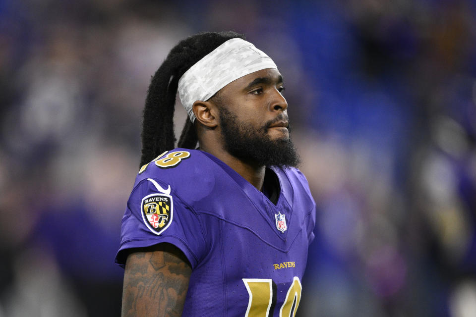 Diontae Johnson has one catch since joining the Ravens prior to Week 9. (AP Photo/Nick Wass)