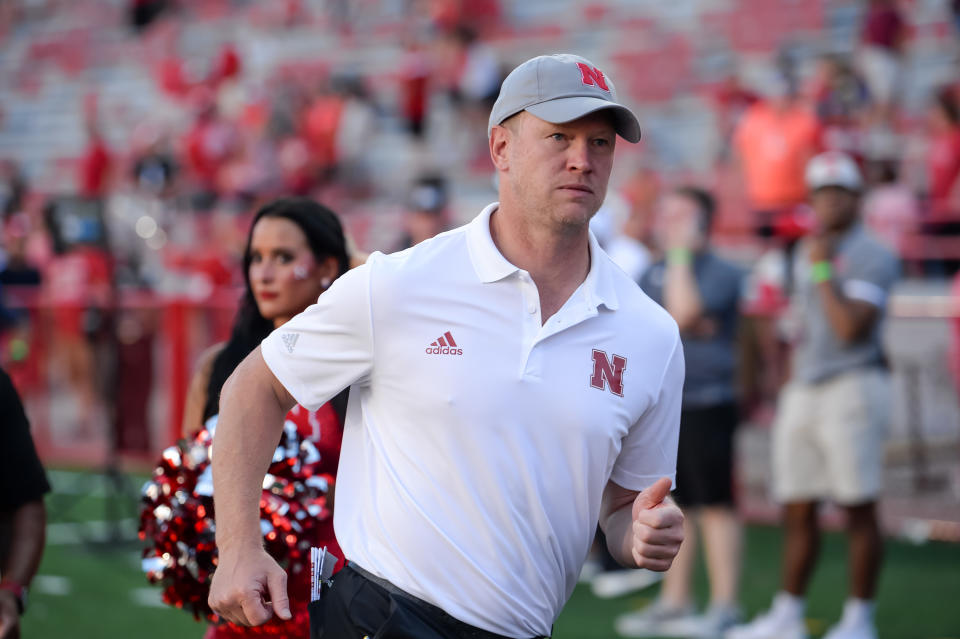 LINCOLN, NE - SEPTEMBER 3: Head coach Scott Frost of the Nebraska Cornhuskers leaves the field after the game against the North Dakota Fighting Hawks at Memorial Stadium on September 3, 2022 in Lincoln, Nebraska. (Photo by Steven Branscombe/Getty Images)