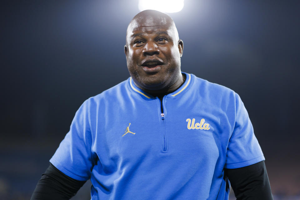 PASADENA, CALIFORNIA - NOVEMBER 23: Eric Bieniemy of the UCLA Bruins walks off the field before the game against USC Trojans at Rose Bowl on November 23, 2024 in Pasadena, California. (Photo by Ric Tapia/Getty Images)