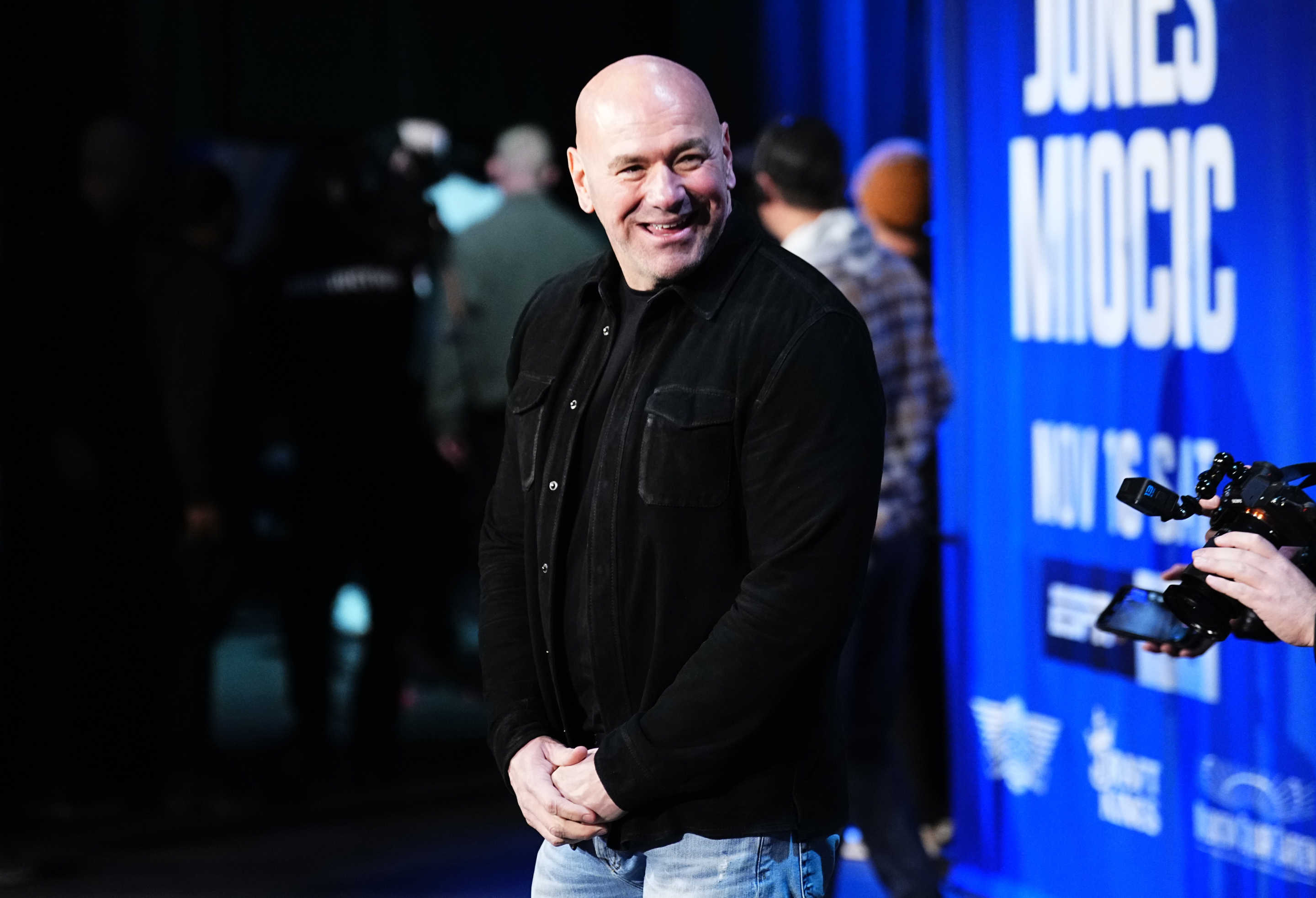 NEW YORK, NEW YORK - NOVEMBER 14: UFC President Dana White reacts during the UFC 309 press conference at The Theater at Madison Square Garden on November 14, 2024 in New York City. (Photo by Jeff Bottari/Zuffa LLC)