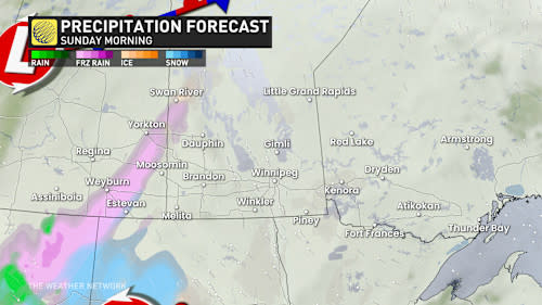 Prairies precipitation timing Sunday morning