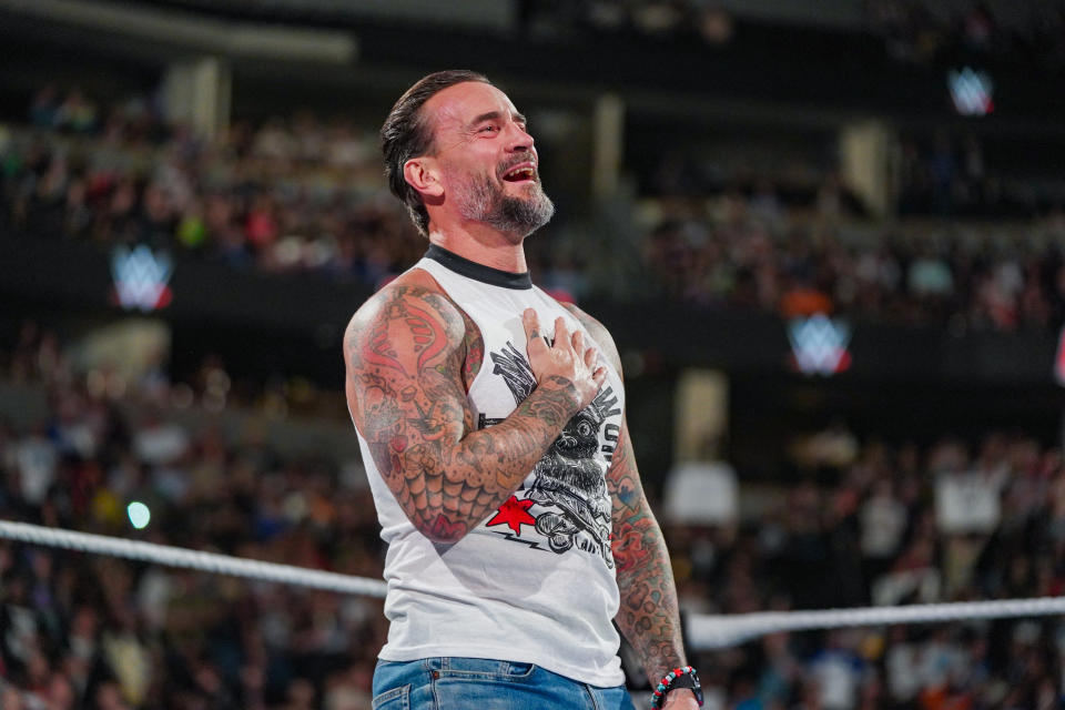 DENVER, COLORADO - SEPTEMBER 02: CM Punk enters the arena during Monday Night RAW at Ball Arena on September 2, 2024 in Denver, Colorado. (Photo by WWE/Getty Images)