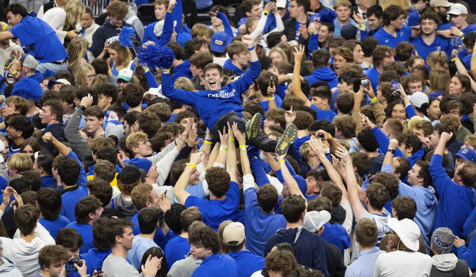 Creighton fans celebrate on the court. (Rebecca S. Gratz/AP Photo)