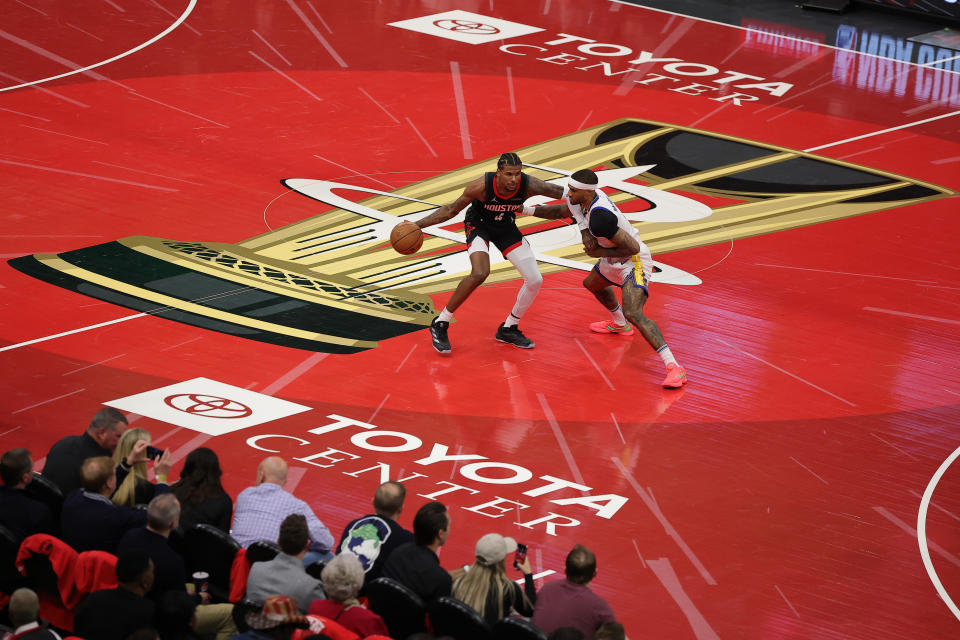 The Rockets' NBA Cup court is intense. (Alex Slitz/Getty Images)