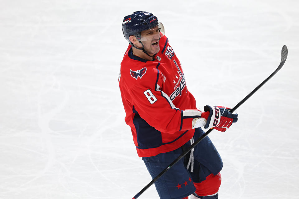 WASHINGTON, DC - Alex Ovechkin scored career goal 872 during a 7-4 victory over the New York Rangers on Saturday afternoon. (Photo by Patrick Smith/Getty Images)