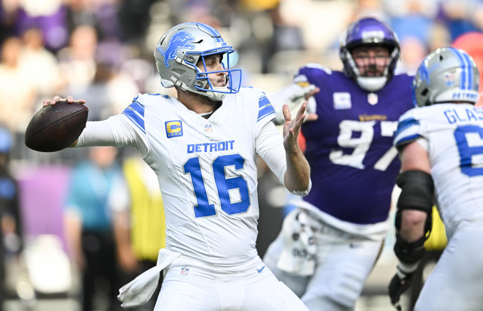 Quarterback Jared Goff led the Detroit Lions to a dramatic win over the Minnesota Vikings in Week 7. (Photo by Stephen Maturen/Getty Images)