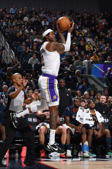 SAN FRANCISCO, CA - JANUARY 25: Jarred Vanderbilt #2 of the Los Angeles Lakers looks.