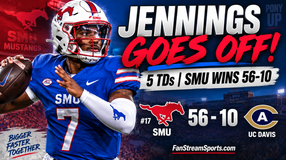 Kevin Jennings Goes Nuclear as No. 17 SMU Crushes UC Davis 56-10