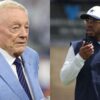 Side-by-side library portraits of Jerry Jones in a suit and Christian Parker in Dallas Cowboys coaching attire.